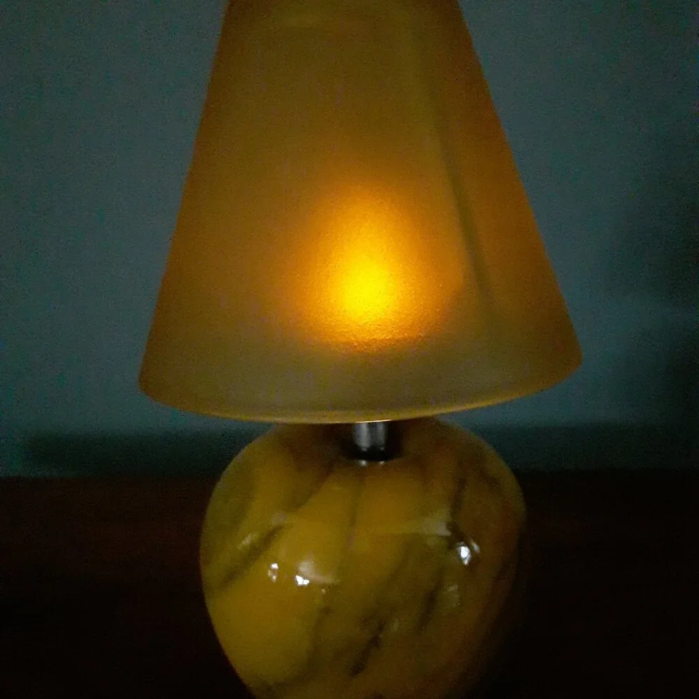Vintage Solid Marble Candle Lamp with Glass Shade _NIB